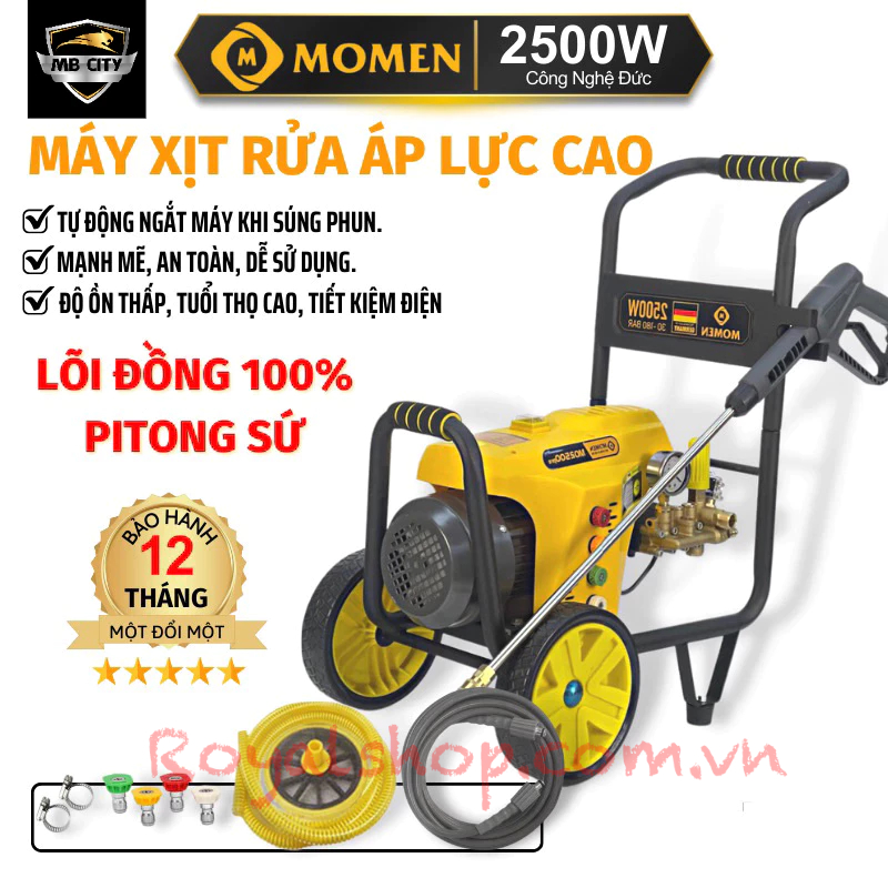 Máy Rửa Xe Áp Lực Cực Cao Momen 2500w Chính Hãng - Loại Công Nghiệp - Bảo Hành 12 tháng (Lỗi 1 Đổi 1)