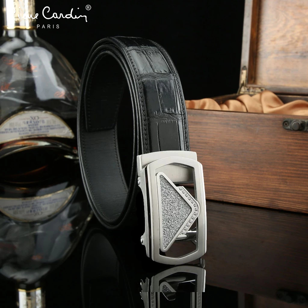 Thắt Lưng Nam Da Cá Sấu Thật 100% Hàng Hiệu Pierre Cardin Dây Nịt Nam Cao Cấp CS23 Hộp Gỗ Làm Quà Tặng, Quà Biếu