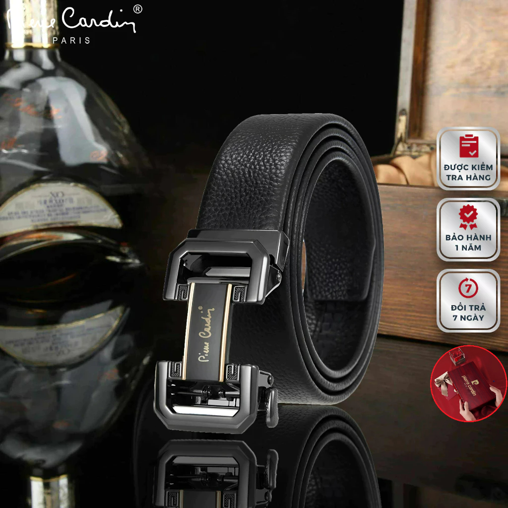 Thắt Lưng Nam Da Bò Thật 100% Cao Cấp Hàng Hiệu Pierre Cardin Dây Nịt Nam Cao Cấp PD124 Hộp Gỗ Làm Quà Tặng, Quà Biếu