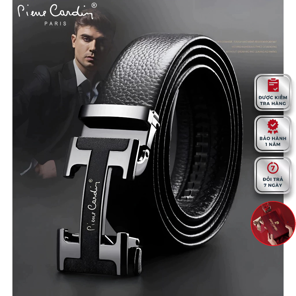 Thắt Lưng Nam Da Bò Thật 100% Cao Cấp Hàng Hiệu Pierre Cardin Dây Nịt Nam Cao Cấp PD113 Hộp Gỗ Làm Quà Tặng, Quà Biếu