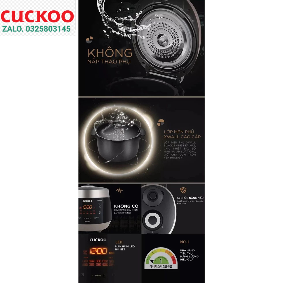 Nồi cơm điện tử áp suất CUCKOO CRP-PK1000S 1,8 lít - Hàng chính hãng