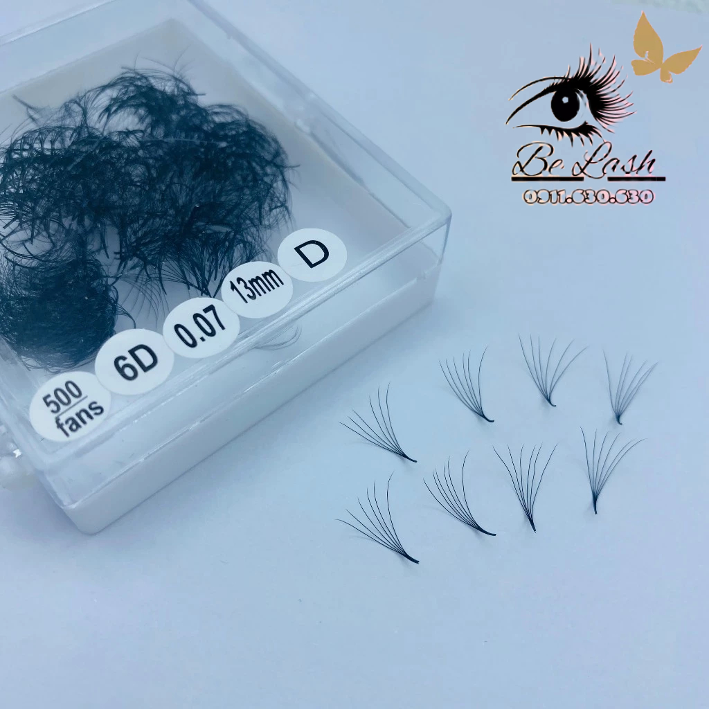 Mi Fan Sẵn 6D dày 0.07- Dễ Bắt Keo - Keo nối mi giá rẻ - Dụng Cụ Nối Mi Hộp 500 Fan - Be Lash