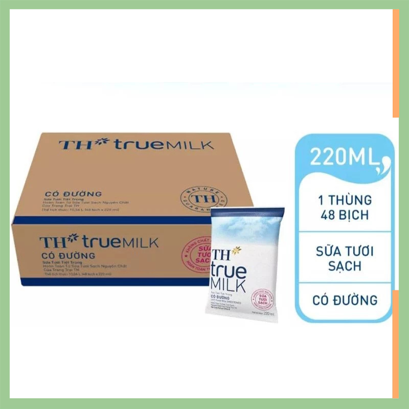 Thùng 48 bịch sữa TH true milk  220ml 3 loại