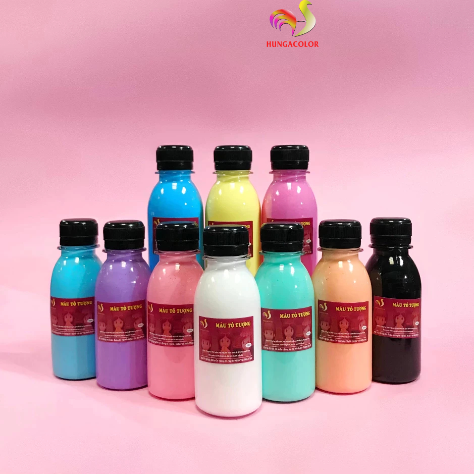 Bộ 10 Màu Tô Tượng Pastel Hungacolor Chai 100ml Loại Pha Sẵn