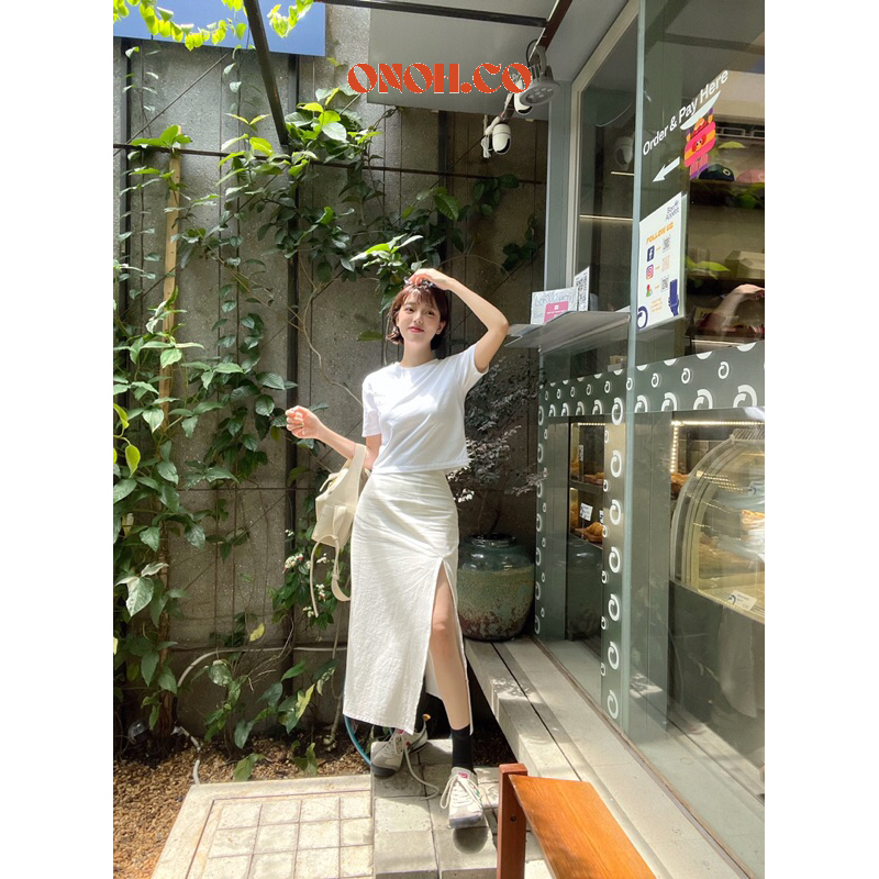 CHÂN VÁY XẺ TÀ LINEN TRẮNG - BELLA SKIRT