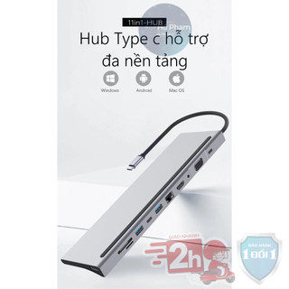Hub USB Type-C ra 11 cổng HDMI, VGA, RJ45, PD 87w, USB, TF, SD dùng cho M.A.C, Sur.face, DELLXPS  - UTH111160 - Hồ Phạm