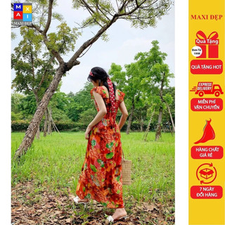 Đầm Cánh Tiên Maxi Đẹp Dài Freesize Hoa Màu Đỏ Đô Nóng Bỏng