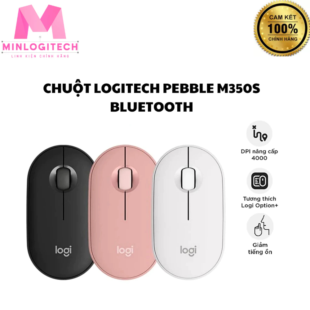 Chuột Logitech Pebble 2 M350s Bluetooth Màu Đen/Trắng/Hồng