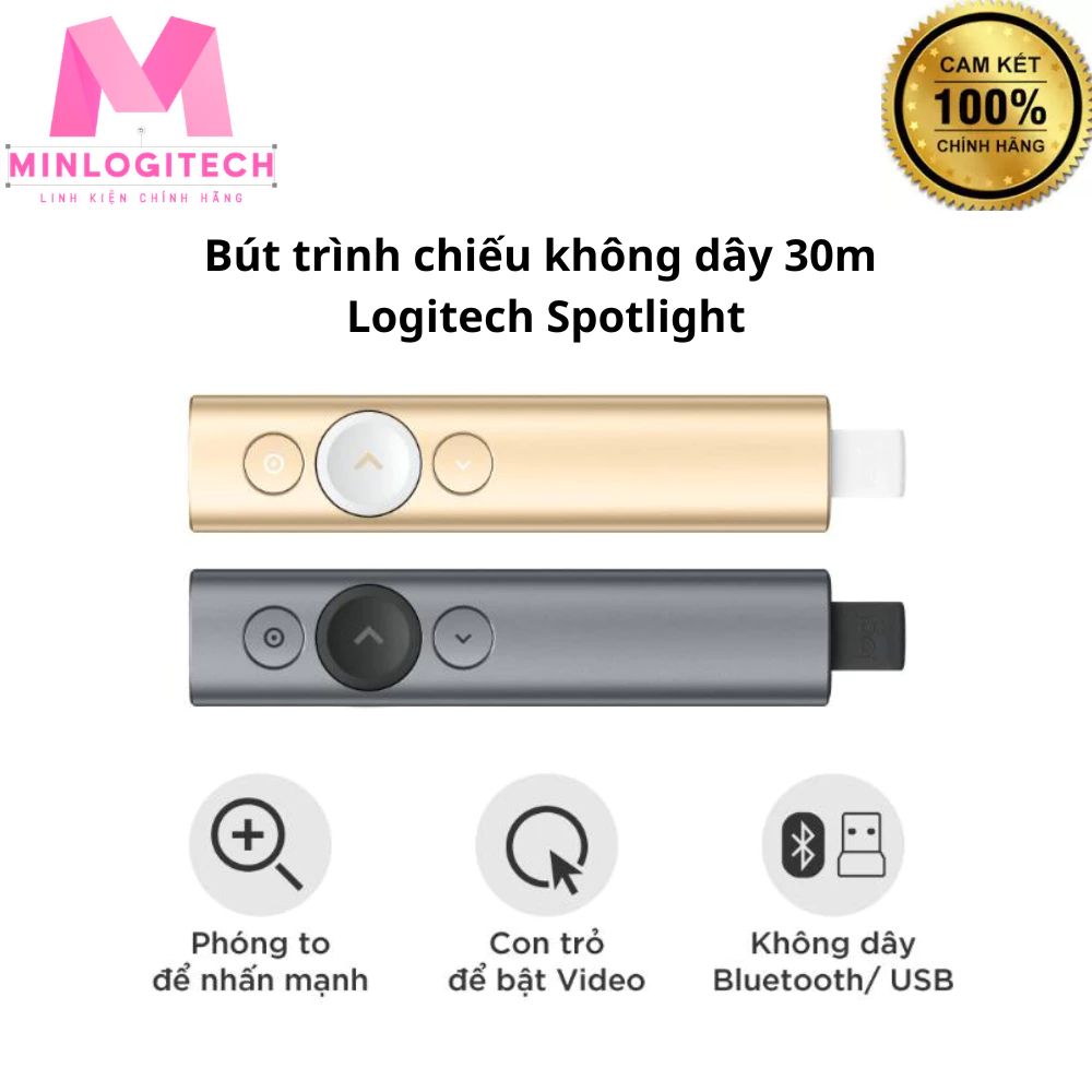 Bút trình chiếu Logitech Spotlight - Màu Xám/Vàng