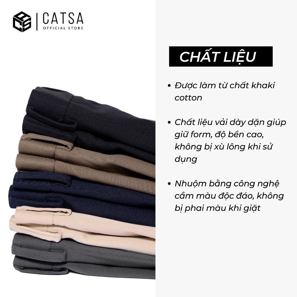 Quần tây nam phối lưng thun ẩn CATSA  chất liệu Khaki cotton dày dặn QTD088-089-090-091-092