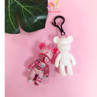 Móc khóa đổ màu thỏ bearbrick, phi hành gia, cinamoroll, kuromi phôi nhựa trắng kèm móc treo