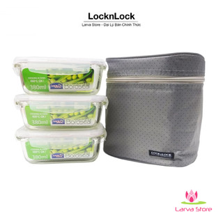 Bộ hộp cơm thủy tinh chịu nhiệt Lock&lock LLG422S4 DG túi xám