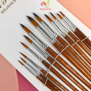  Bộ 12 Cọ Vẽ Chuyên Nghiệp Đầu Nhọn Nhiều Kích Thước Cán Gỗ Tô Tượng Vẽ Tranh Màu Acrylic HUNGACOLOR 