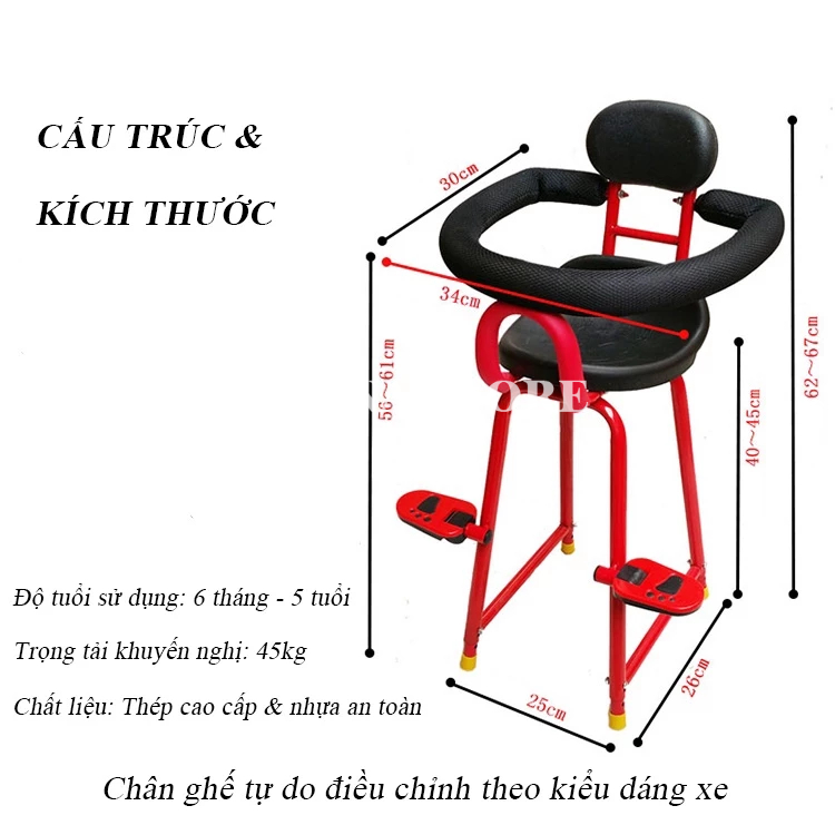 Ghế Cho Bé Ngồi Xe Máy, Ghế Trước Đi Xe Ga, Xe Số, Xe Đạp Điện, Có Vòng Bảo Vệ Bé, An Toàn Cho Trẻ Lead,Vision,Vespa, SH