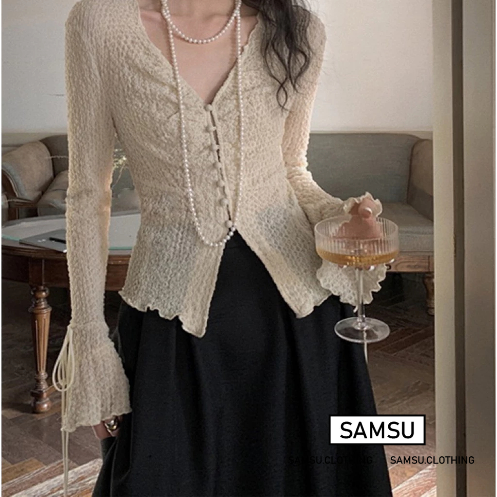 Áo kiểu tay loe cổ V cách điệu xinh xắn phong cách Hàn Quốc Samsu.clothing_saigon