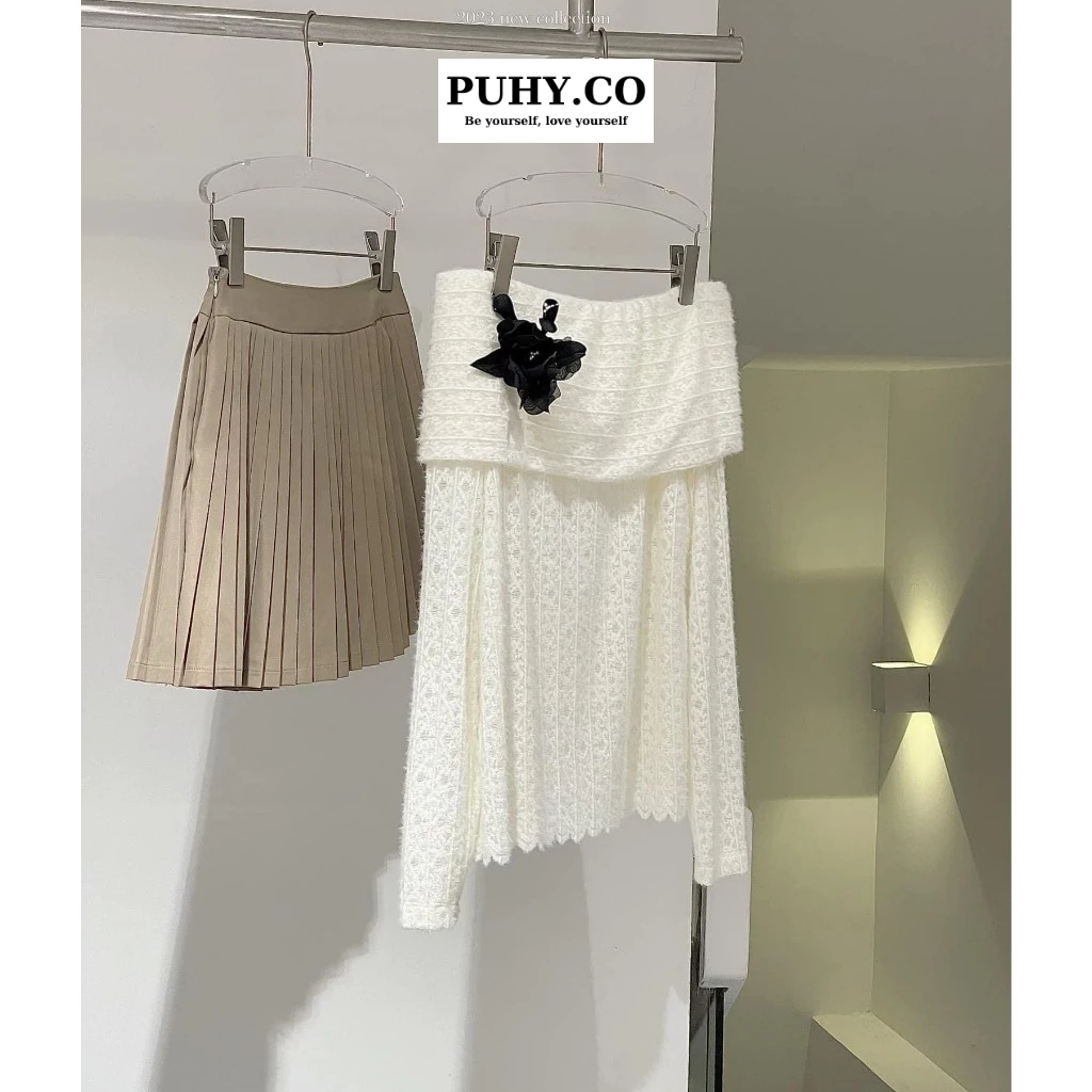 Set COSY ren mềm trễ vai mix chân váy siêu xinh-ảnh thật