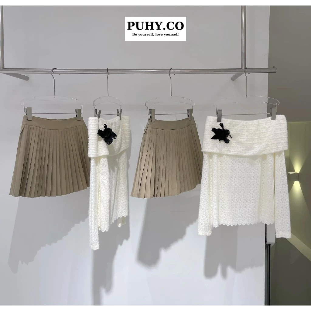 Set COSY ren mềm trễ vai mix chân váy siêu xinh-ảnh thật