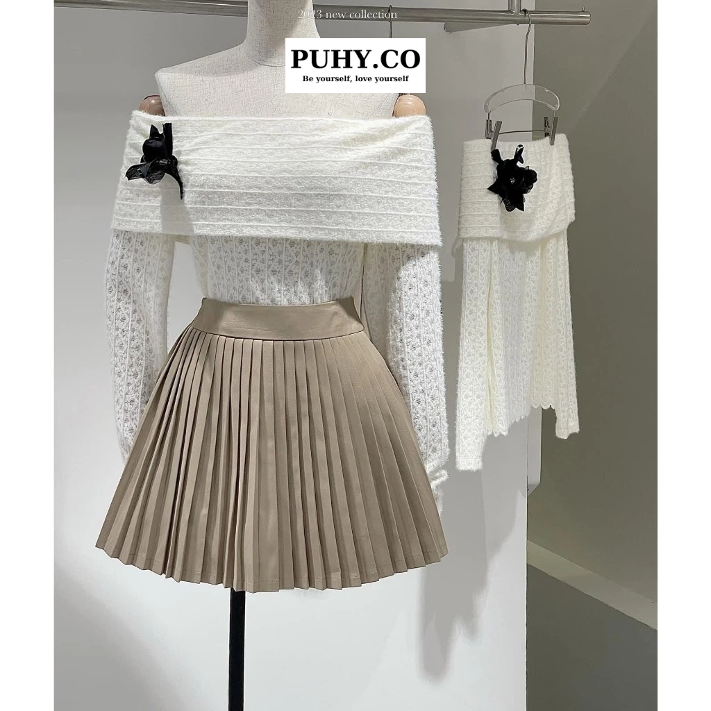 Set COSY ren mềm trễ vai mix chân váy siêu xinh-ảnh thật