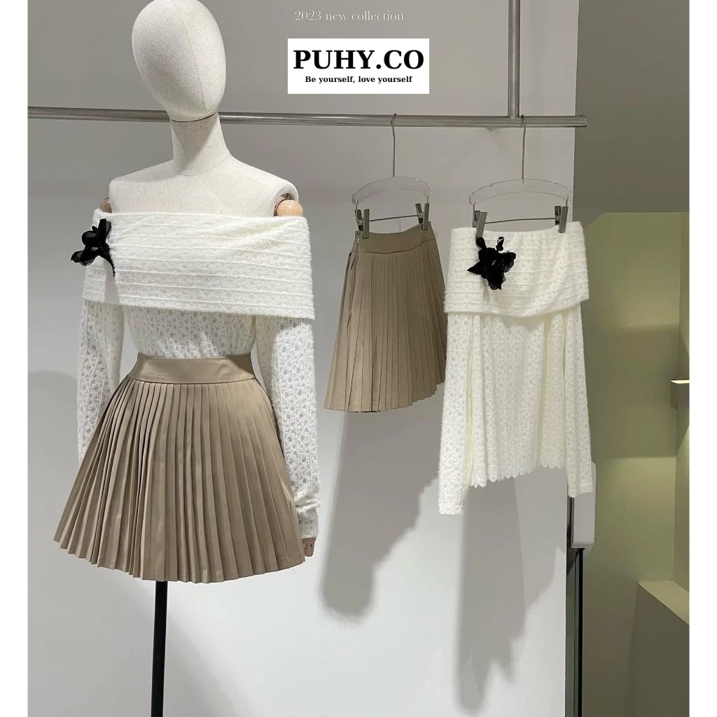 Set COSY ren mềm trễ vai mix chân váy siêu xinh-ảnh thật