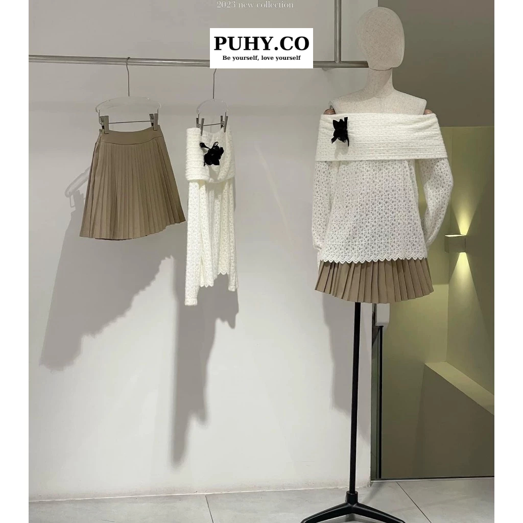 Set COSY ren mềm trễ vai mix chân váy siêu xinh-ảnh thật