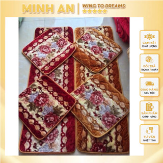 Đệm lót ghế nhung trần hoa cao cấp Minh An Chăn ga gối gồm 1 thảm dài 2 thảm vuông hay bạn có thể chọn mua 6 thảm vuông