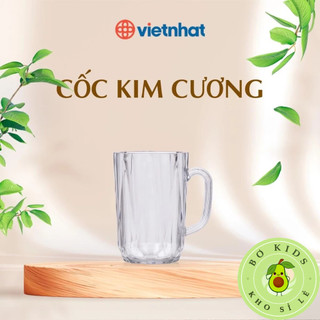 Cốc nhựa kim cương có quai cầm nhựa Việt Nhật (6389) Cốc nhựa uống nước, uống bia, sinh tố 460ml