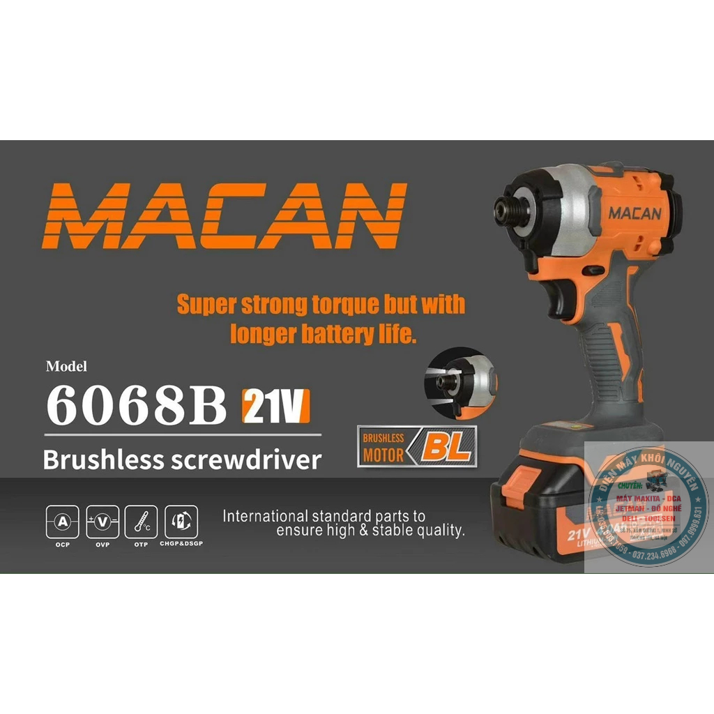Máy chuyên vít MACAN 6068B Lực siết 360Nm Dây đồng nguyên chất Động cơ Không Chổi Than