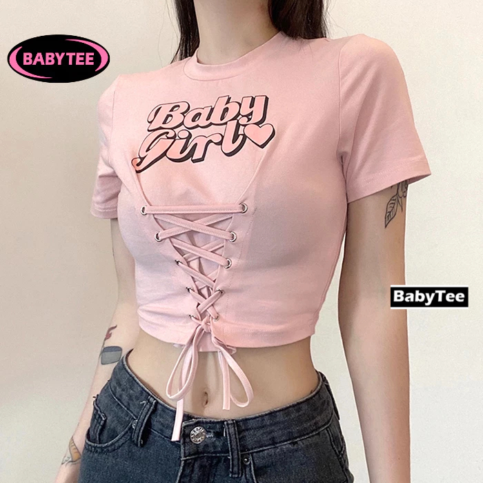 Áo Croptop ôm body nữ BABY ĐAN TRƯỚC cổ tròn tay ngắn BABYTEE, Áo thun crt kiểu sexy in chất borip đẹp
