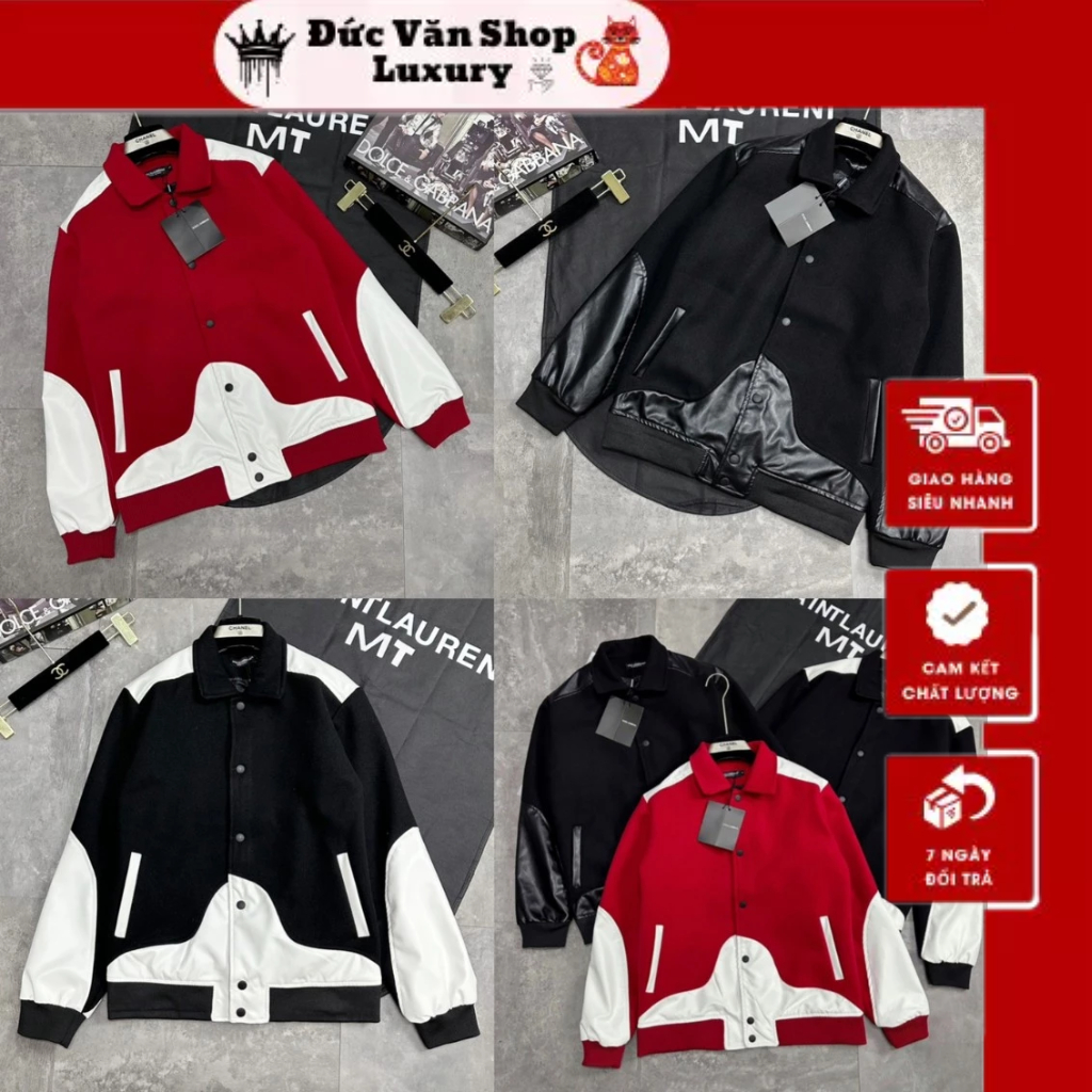 Áo Khoác Bomber Dạ Cổ Bẻ Nam Nữ Phối Da_Áo Bomber Fom Chuẩn Bản Hoàn Thiện