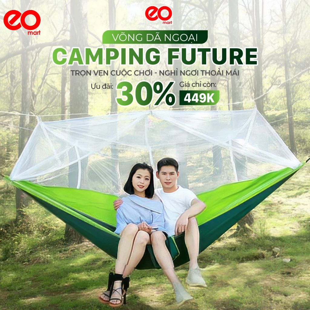 Võng du lịch dã ngoại cắm trại camping Future Eomart  bằng vải dù có mùng màn chống muỗi côn trùng gấp gọn đa năng