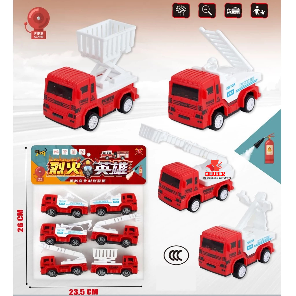 Bộ 6 Xe Công Trình Cứu Hỏa Mini Chạy Đà Cho Bé
