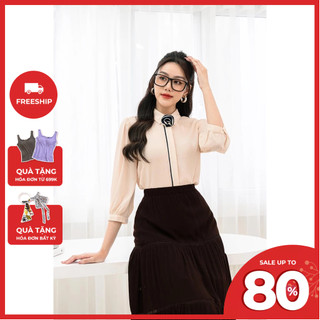Áo sơ mi kiểu nữ phối cổ nơ tay dài LAMER L61H22Q058