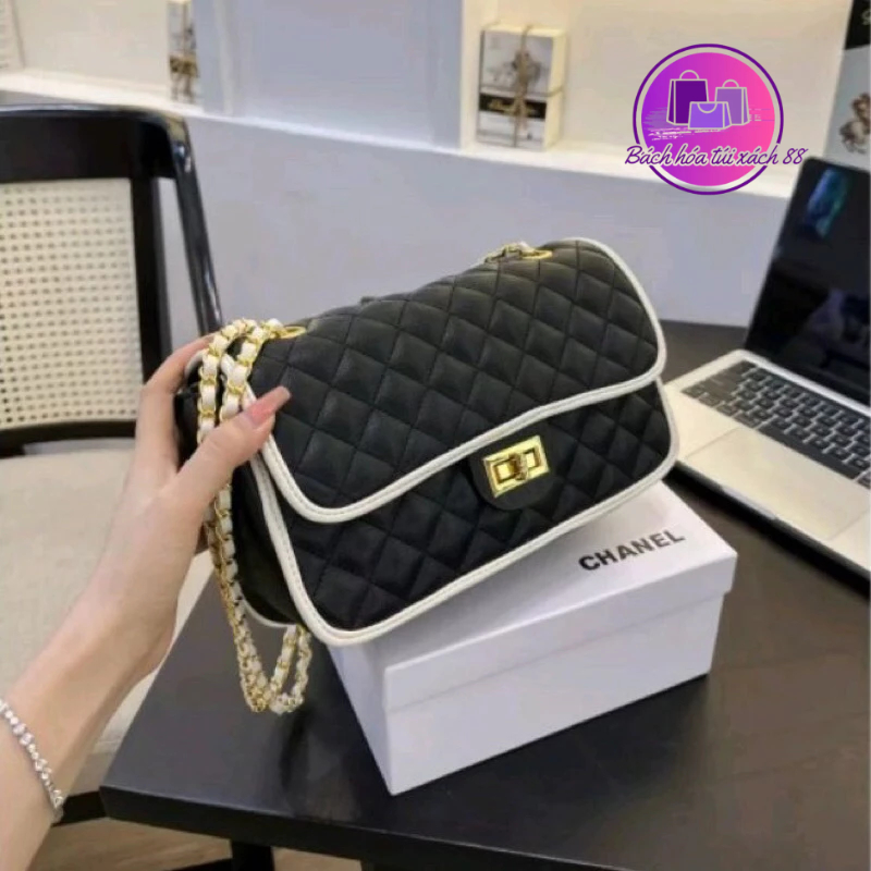 Túi xách nữ đeo vai ô trám phối viền sz 25cm quảng châu