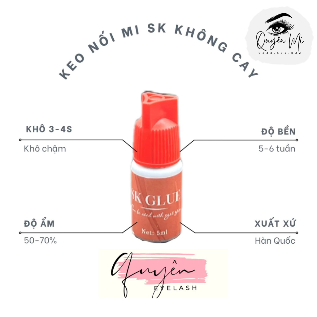 Keo tự nối mi SK glue - keo 100% KHÔNG cay_Khô 3-4s _Dụng nối mi Quyên Quyên