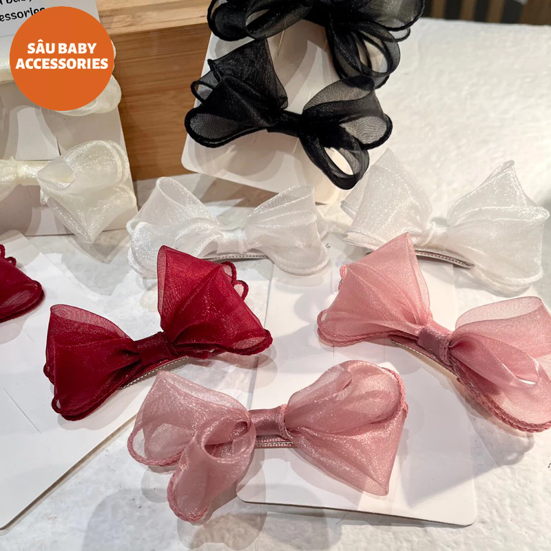 Sét 2 kẹp nơ voan đứng kẹp hai bên handmade cho bé