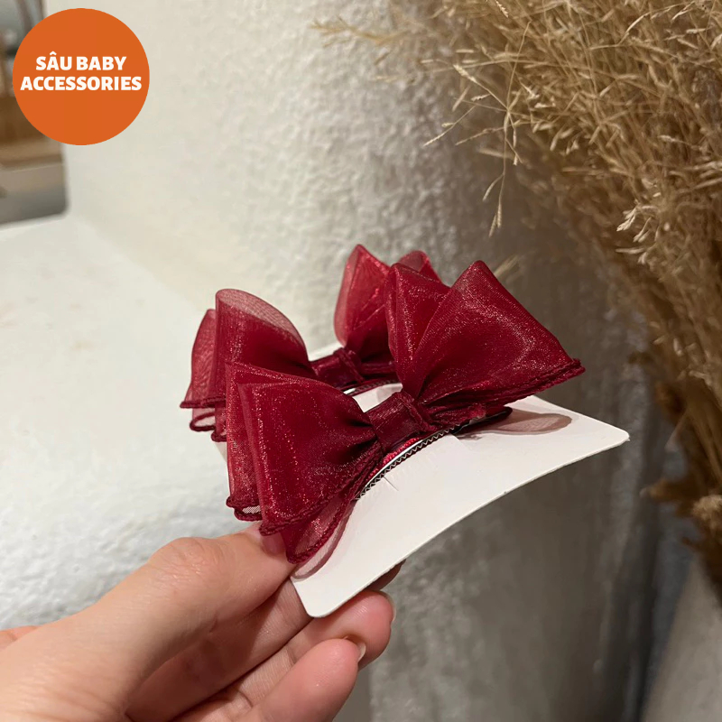Sét 2 kẹp nơ voan đứng kẹp hai bên handmade cho bé