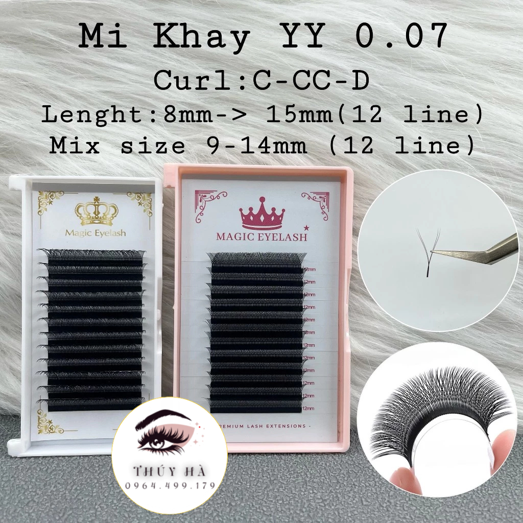 Mi YY dày 0.07 Cong C-CC-D Dài 9-15 mm-Mix size (9-14mm)- dụng cụ nối mi_mi fan_Thúy Hà