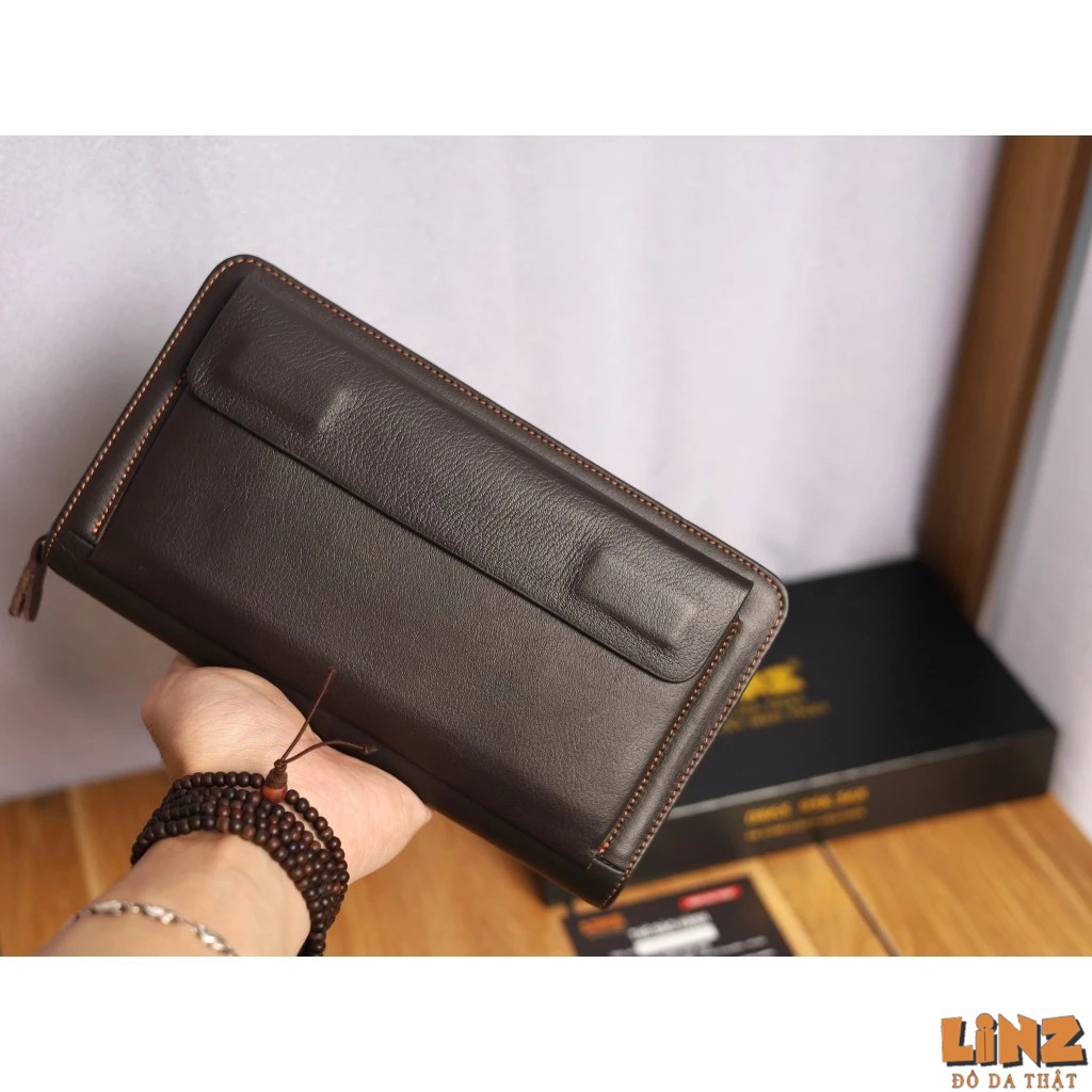 Ví da cầm tay nam LIINZ LEATHER V9070 Da bò thật nguyên tấm