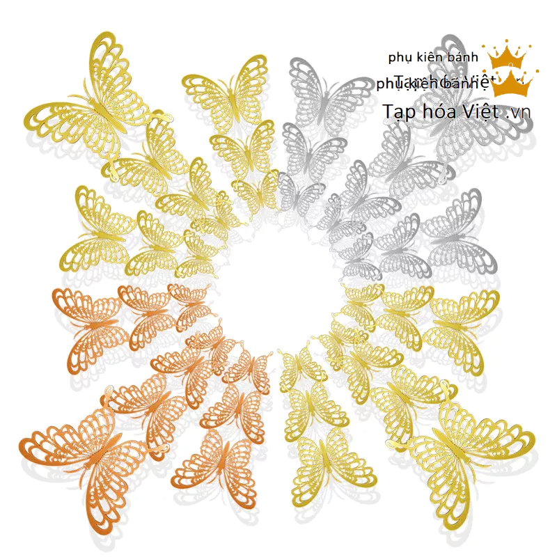 Set 12 Bướm Giấy 3D trang trí bánh kem, trang trí nhà cửa, trang trí lễ hội