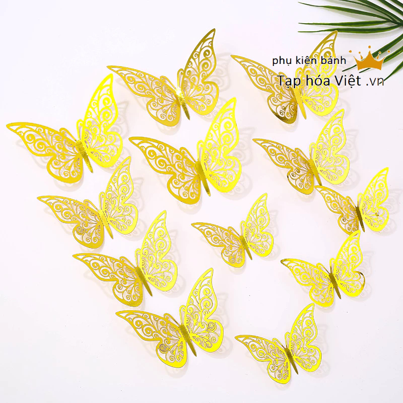 Set 12 Bướm Giấy 3D trang trí bánh kem, trang trí nhà cửa, trang trí lễ hội