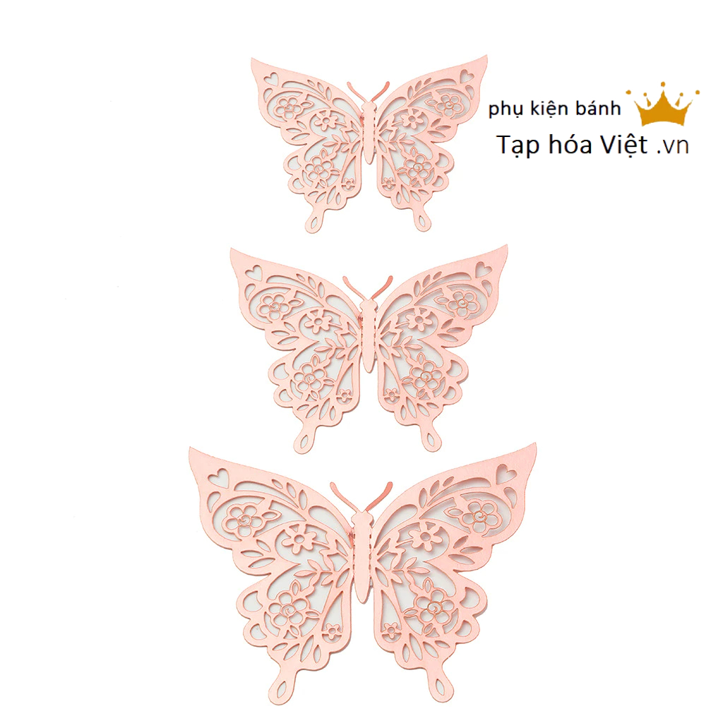 Set 12 Bướm Giấy 3D trang trí bánh kem, trang trí nhà cửa, trang trí lễ hội