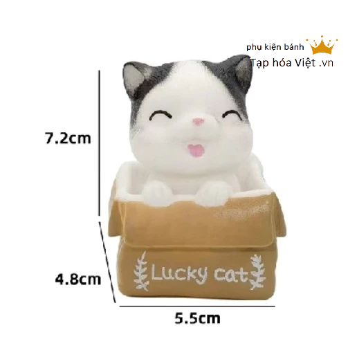 Mèo Ngồi Giỏ trang trí bánh sinh nhật, mèo nhựa trang trí bánh, mèo ngộ nghĩnh