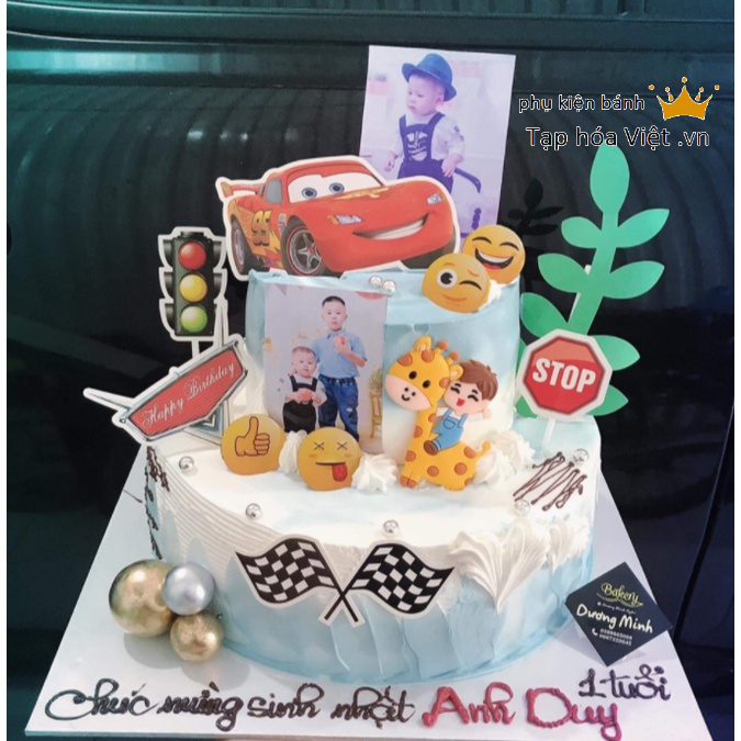 Set cắm giấy Ô tô Biển báo trang trí bánh sinh nhật