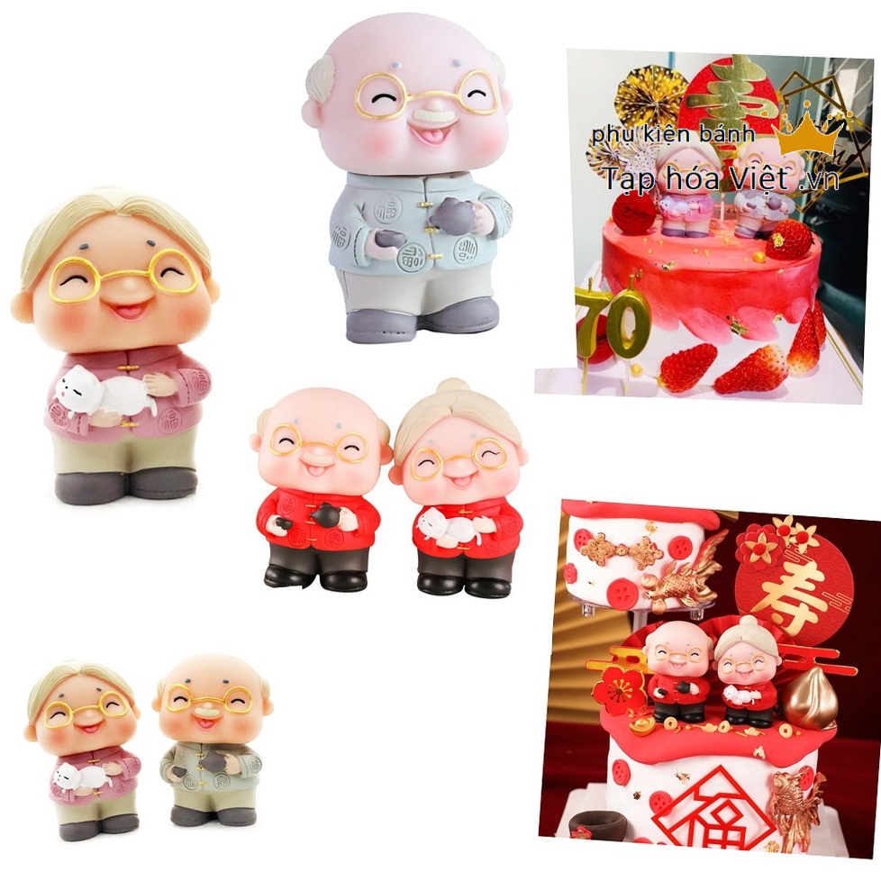 Ông bà trang trí bánh sinh nhật, trang trí tiểu cảnh