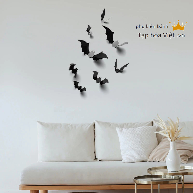 Set 12 con Dơi trang trí bánh kem, trang trí nhà cửa, trang trí lễ hội hallowen