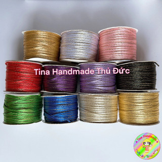 Ruy băng lá hẹ lụa trơn - ruy băng lá hẹ viền kim tuyến - ruy băng nhí 3mm làm đồ handmade, cột thiệp cưới