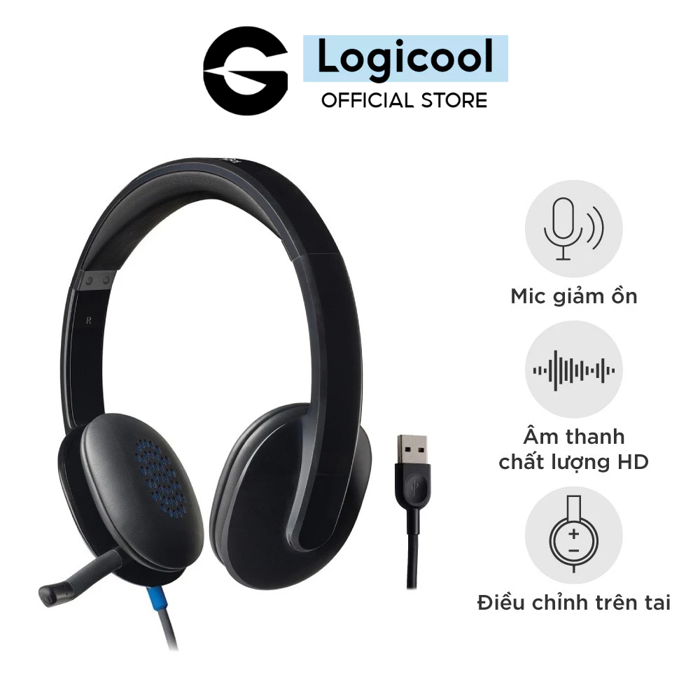 Tai nghe usb Logitech H540 - Micro giảm ồn, điều khiển trên tai, kết nối USB-A