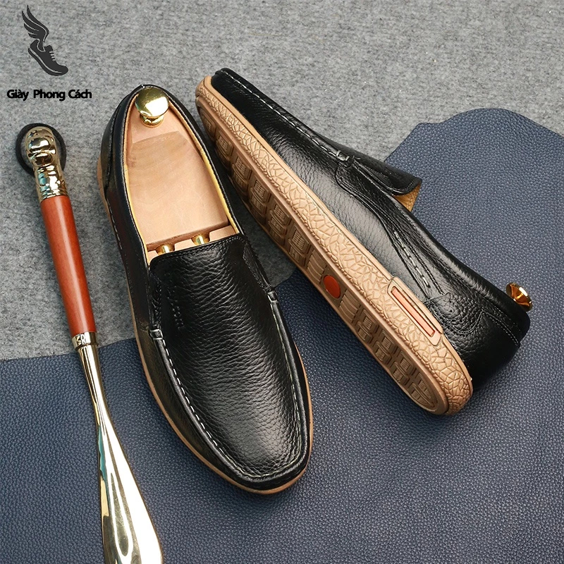 Giày lười da bò nam công sở,  mẫu giày lười da phong cách sang trọng lịch lãm