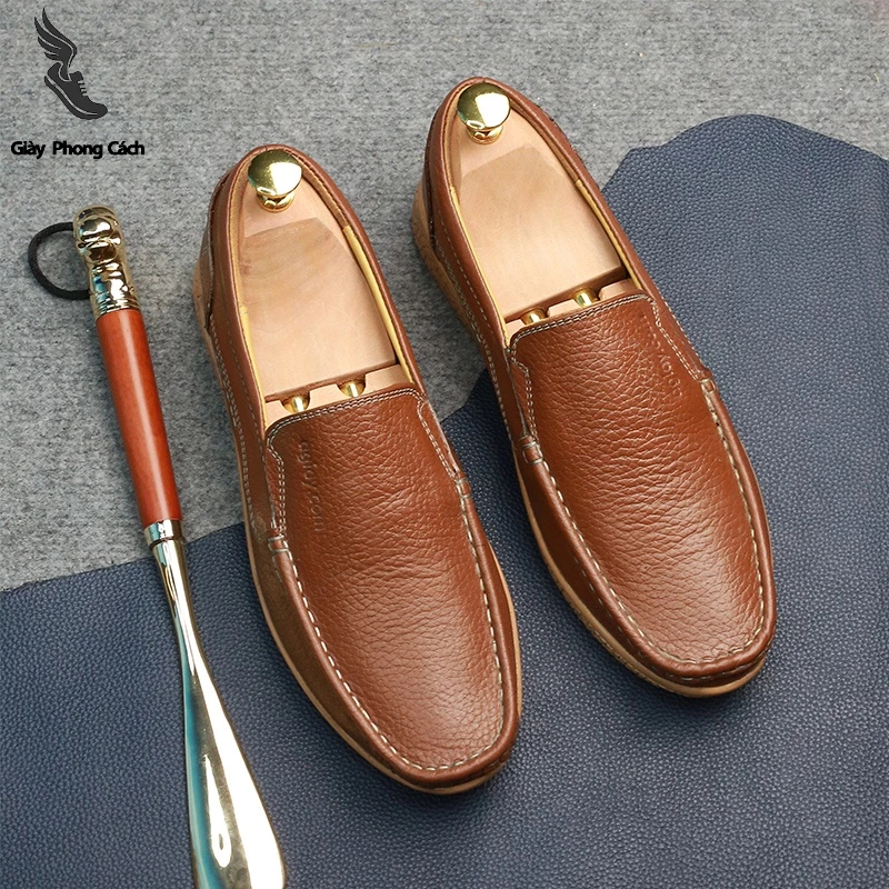 Giày lười da bò nam công sở,  mẫu giày lười da phong cách sang trọng lịch lãm