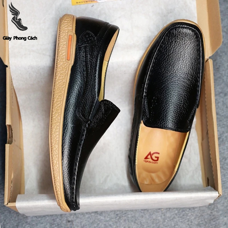 Giày lười da bò nam công sở,  mẫu giày lười da phong cách sang trọng lịch lãm